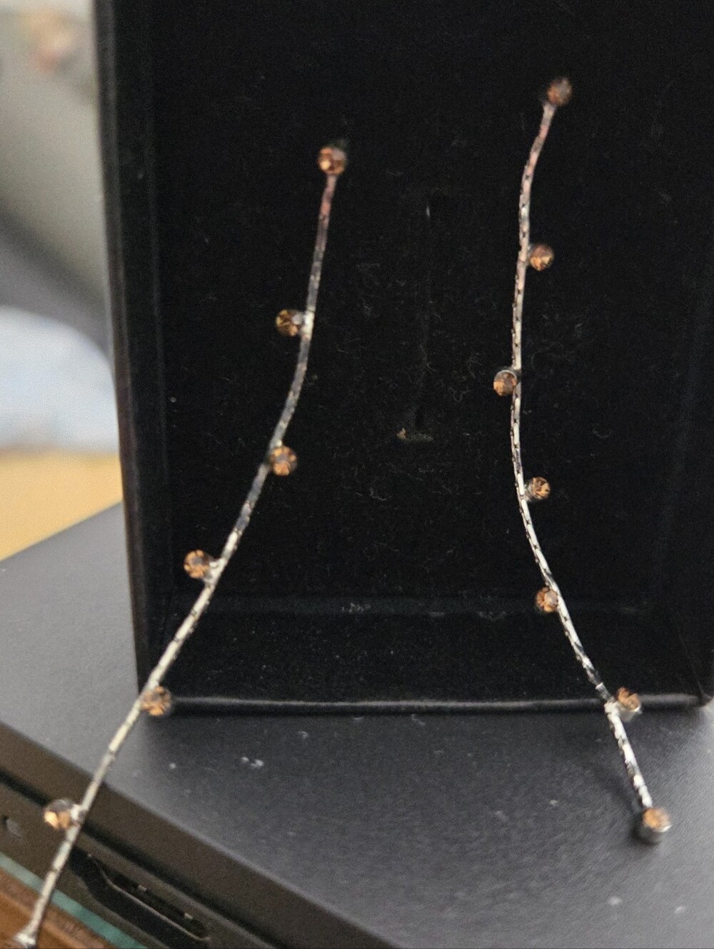 Delicate Rose Gold Dangle Threader Earrings with Amber Accents